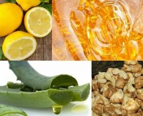 walnuts, honey, lemon and aloe vera juice for effect